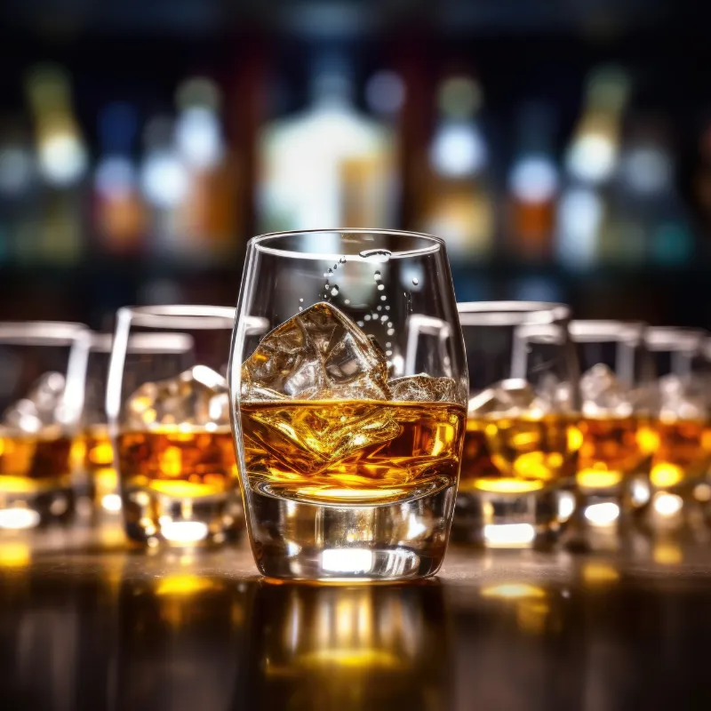 licores en vasos de cristal